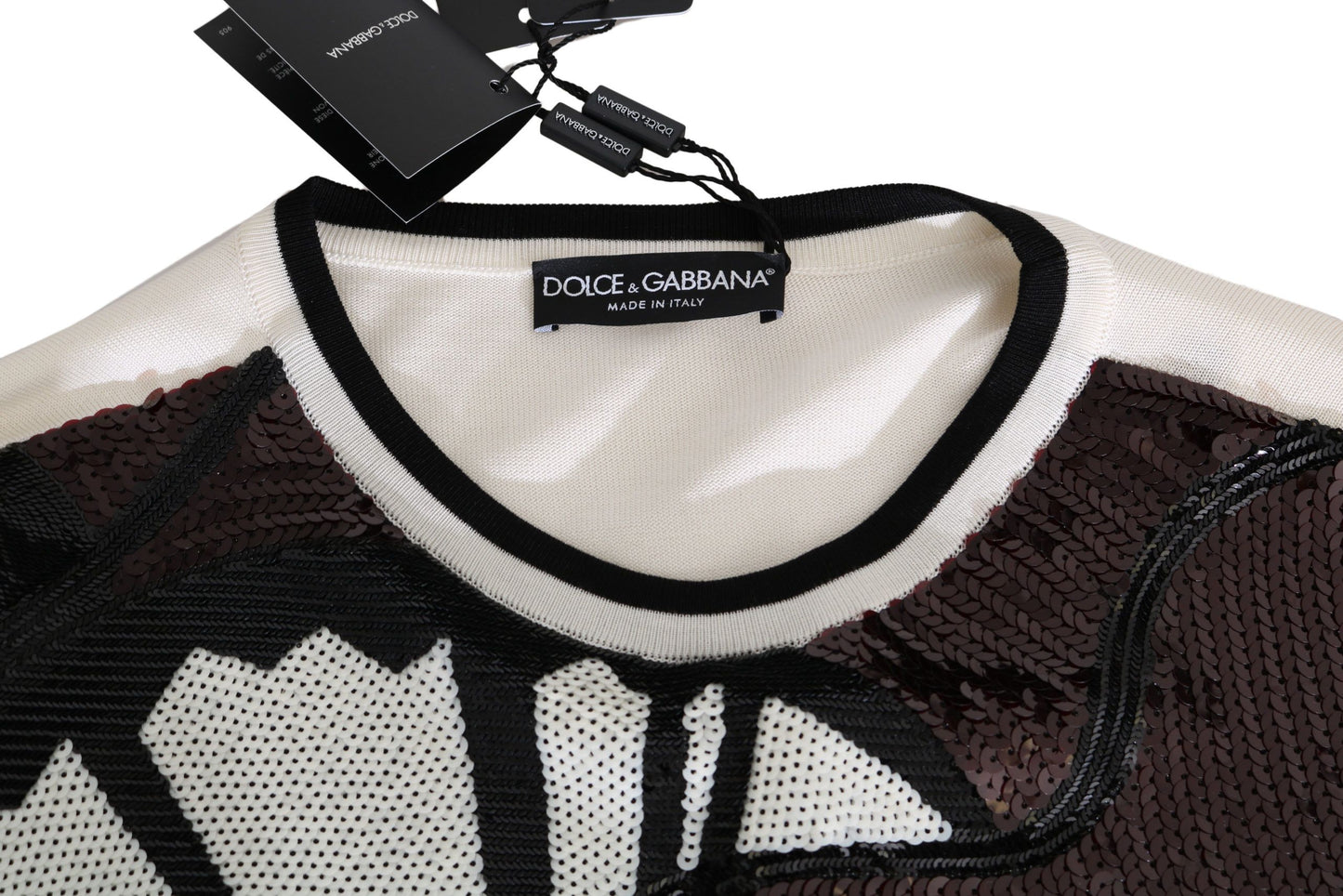Pull Dolce & Gabbana en tricot de coton jazz blanc à sequins et motif guitare