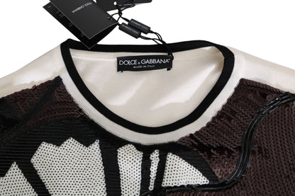 Pull Dolce & Gabbana en tricot de coton jazz blanc à sequins et motif guitare