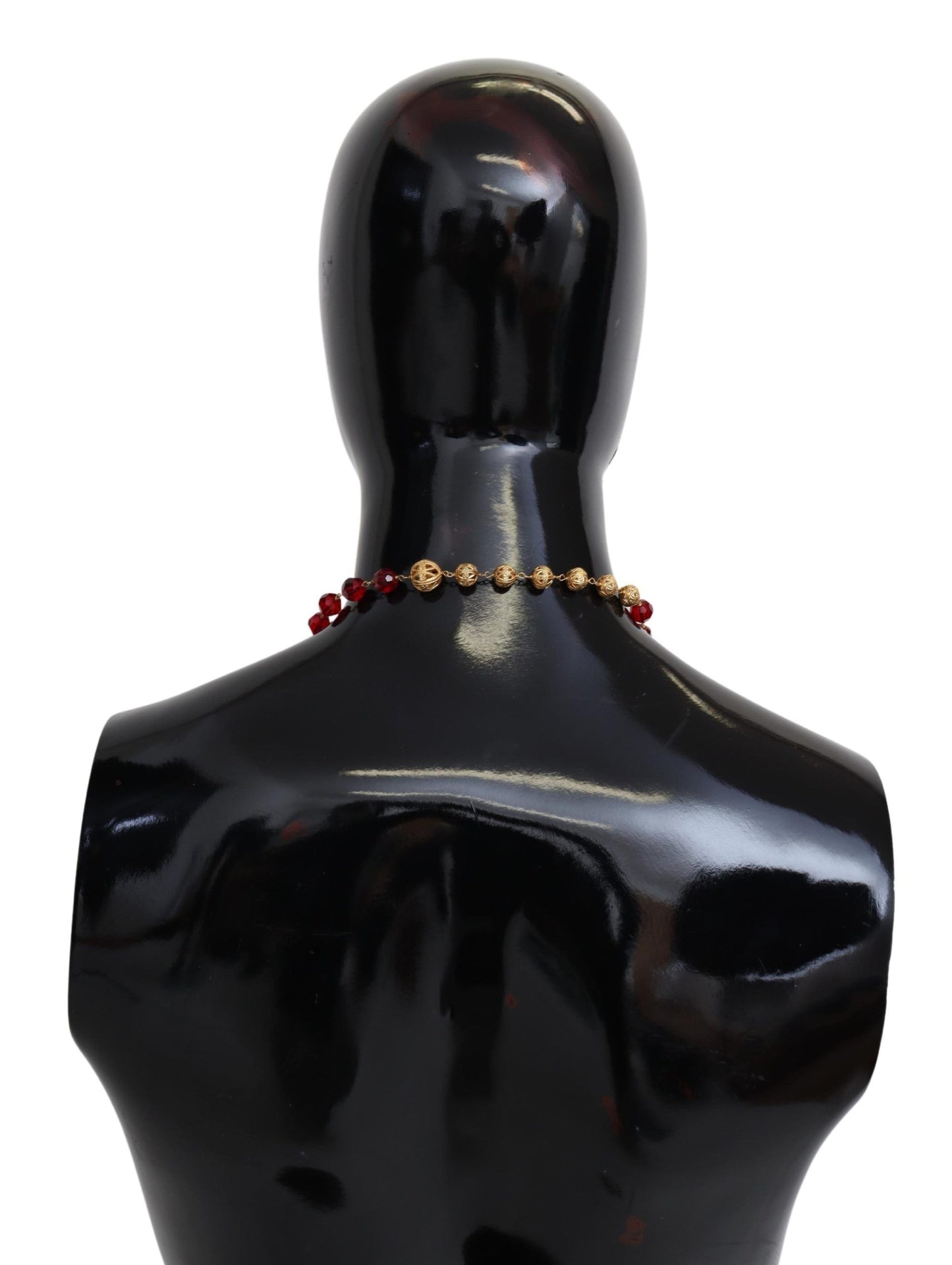 Collier pendentif Dolce & Gabbana en laiton doré et cristaux rouges, chaîne Opéra