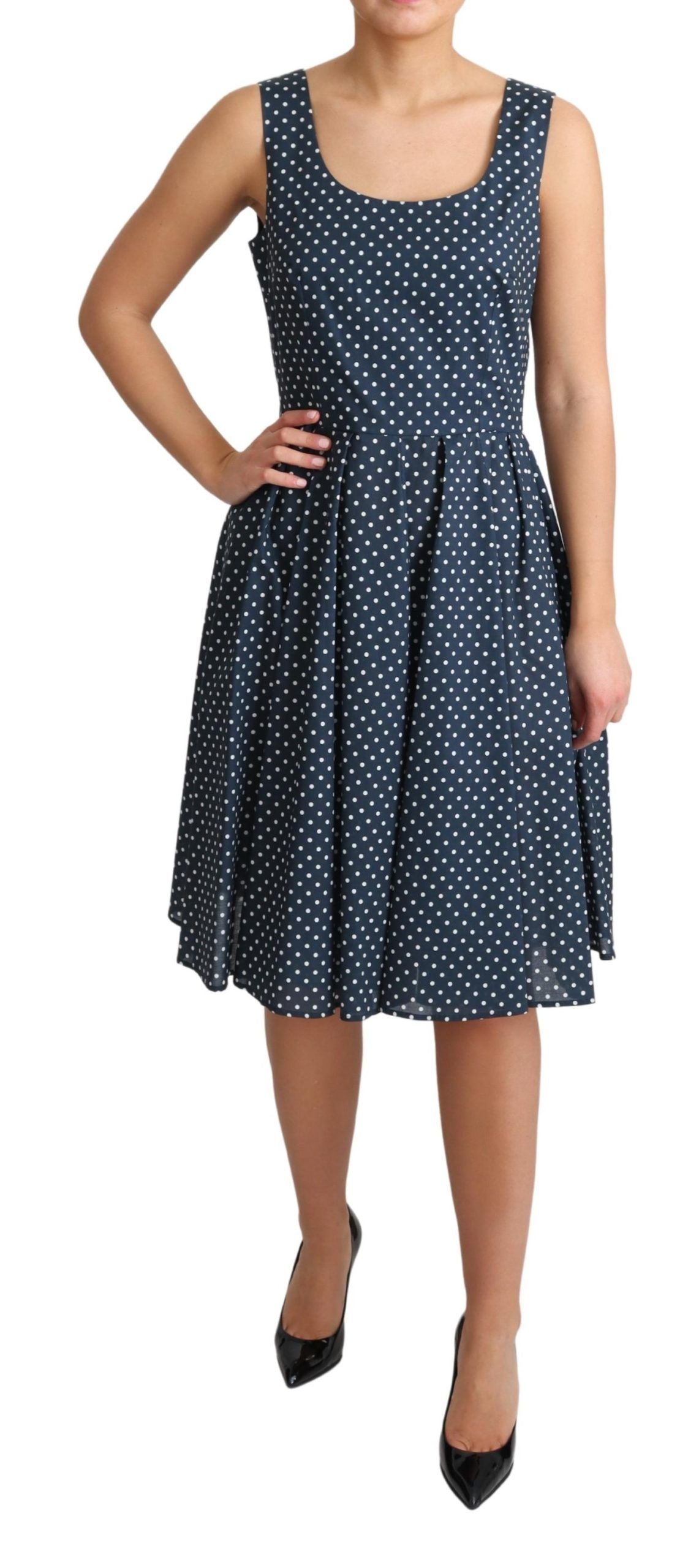 Robe trapèze en coton à pois bleus Dolce & Gabbana