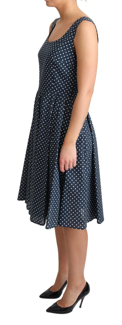 Robe trapèze en coton à pois bleus Dolce & Gabbana
