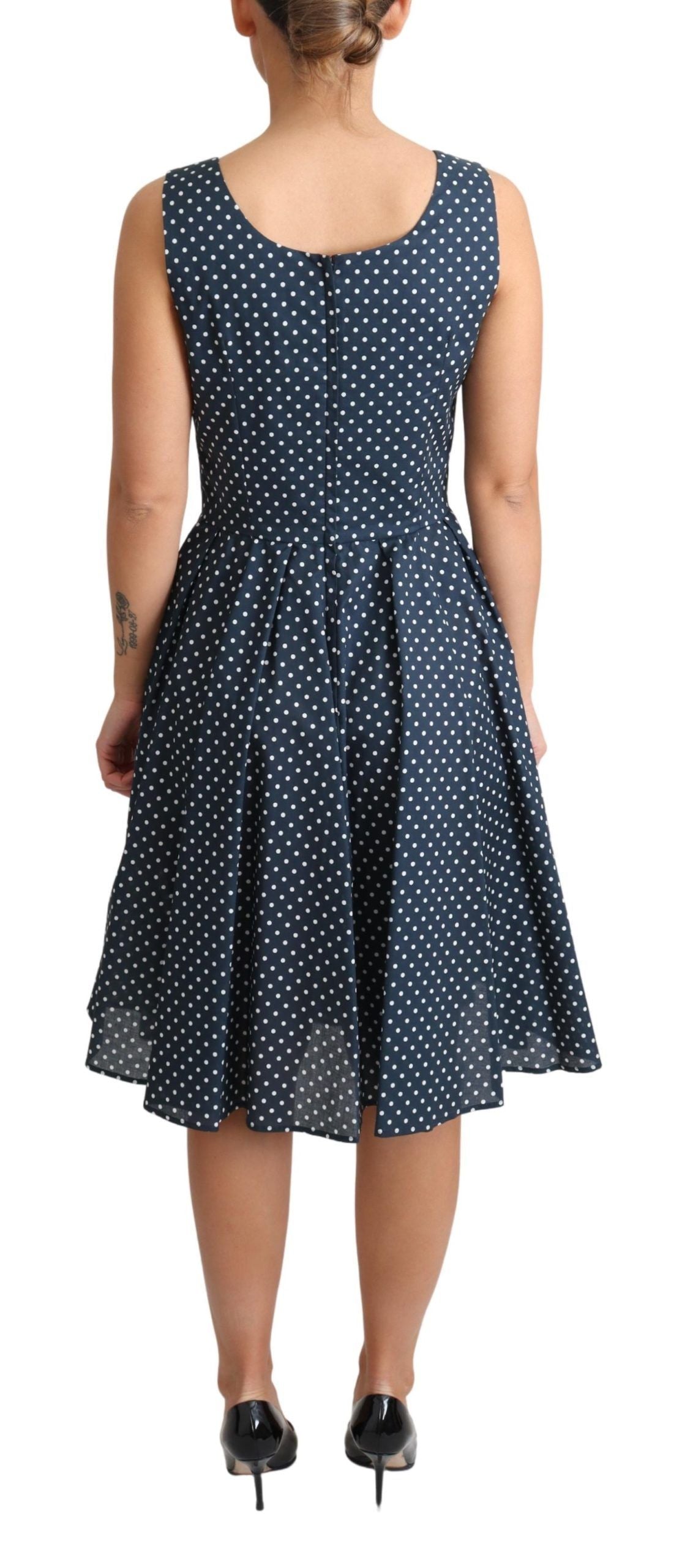 Robe trapèze en coton à pois bleus Dolce & Gabbana