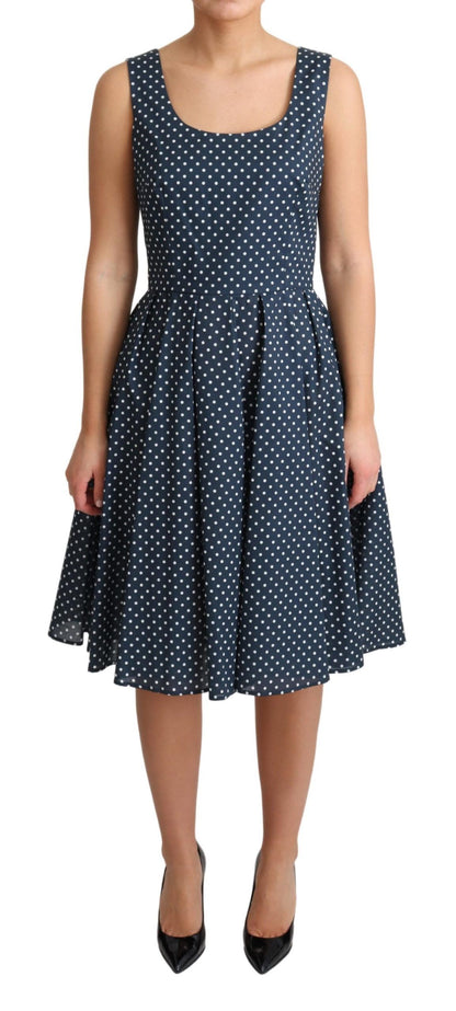 Robe trapèze en coton à pois bleus Dolce & Gabbana