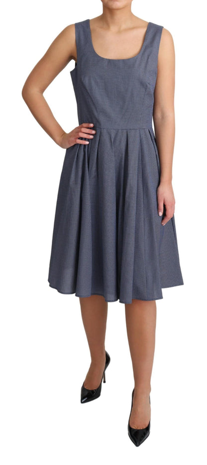 Robe Trapèze Extensible en Coton Bleu à Pois Dolce & Gabbana