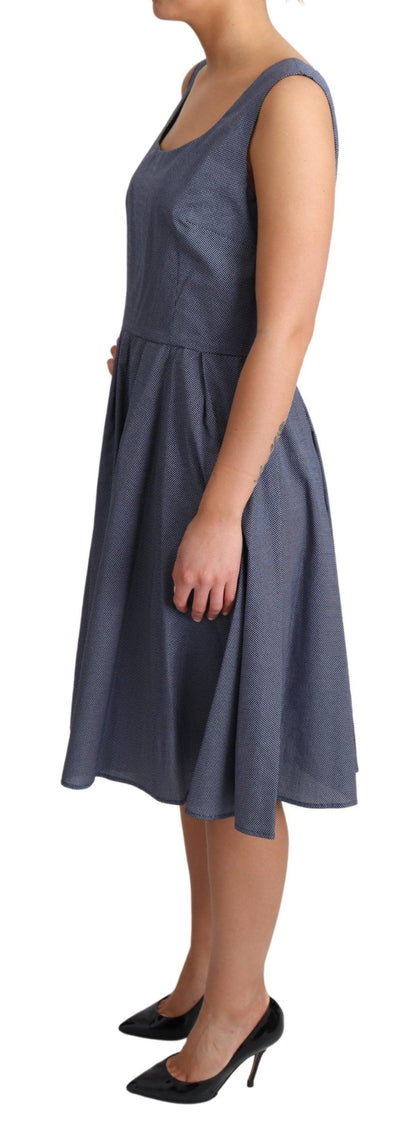 Robe Trapèze Extensible en Coton Bleu à Pois Dolce & Gabbana