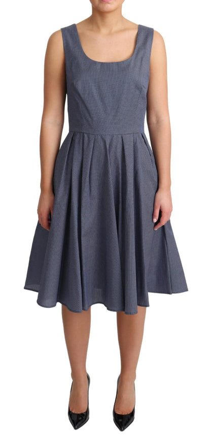 Robe Trapèze Extensible en Coton Bleu à Pois Dolce & Gabbana