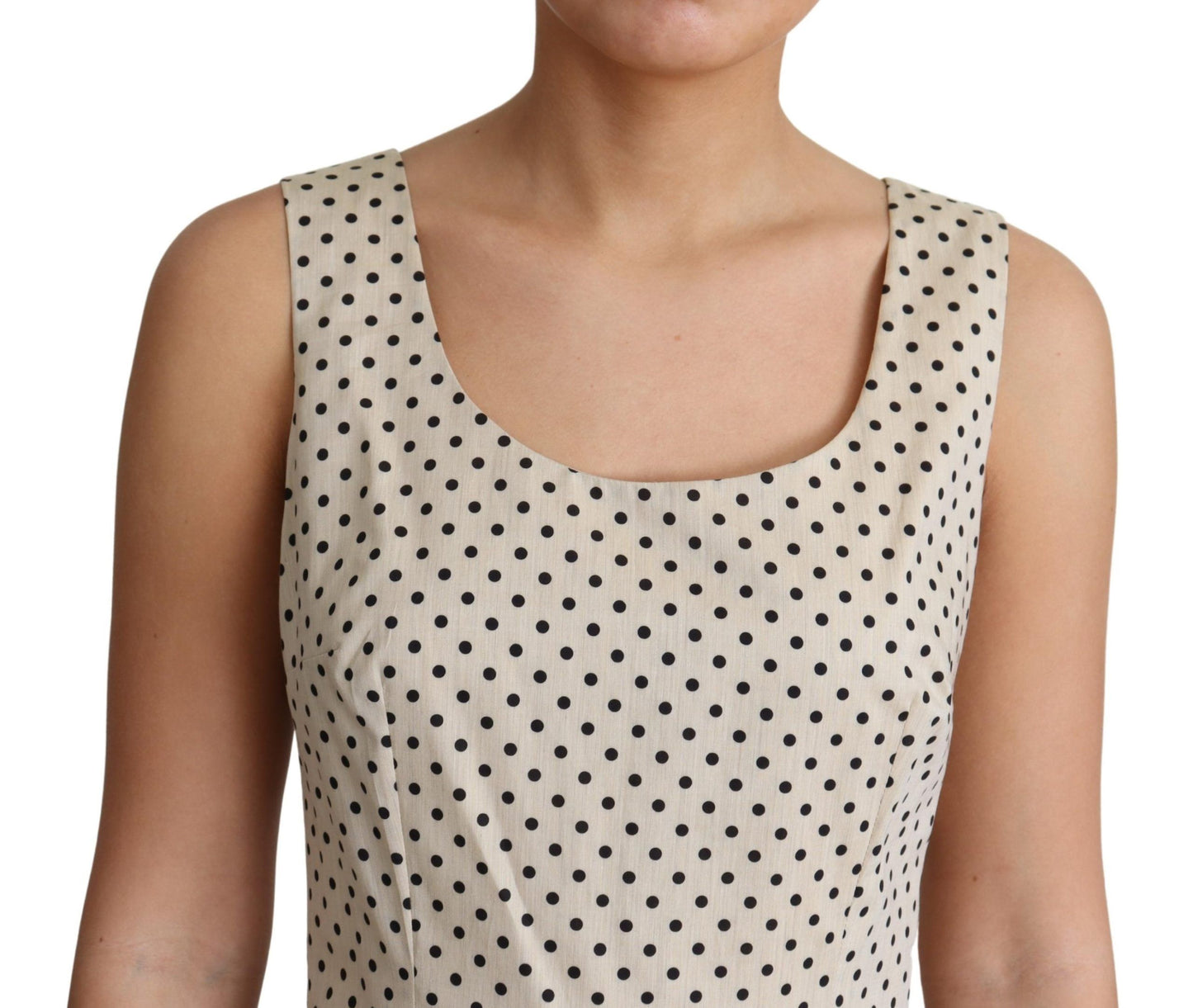 Vestido Acampanado de Algodón Beige con Puntos de Dolce & Gabbana