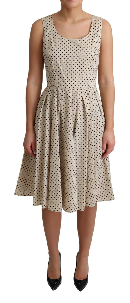 Vestido Acampanado de Algodón Beige con Puntos de Dolce & Gabbana