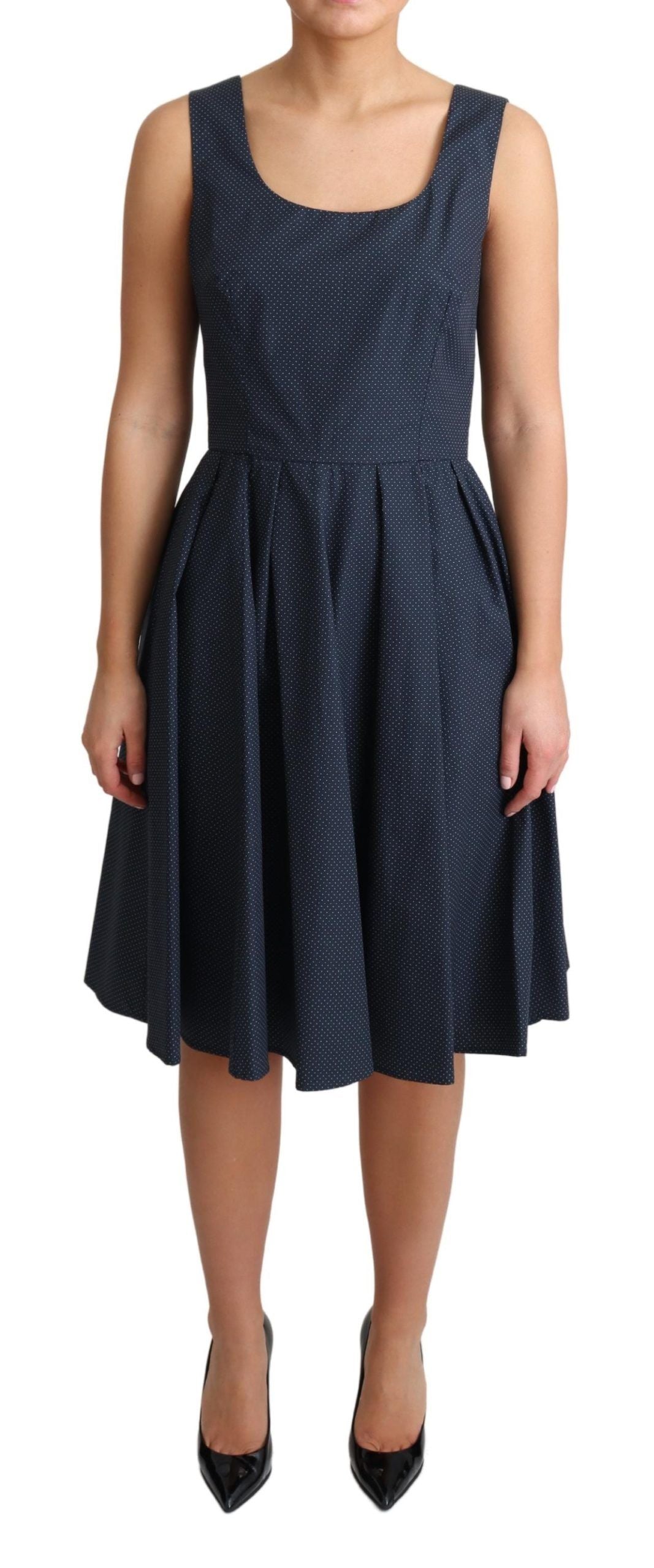 Robe trapèze en coton à pois bleus Dolce & Gabbana