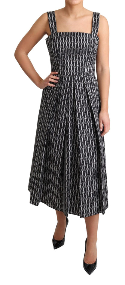 Vestido Línea A de Algodón con Estampado en Blanco y Negro Dolce & Gabbana