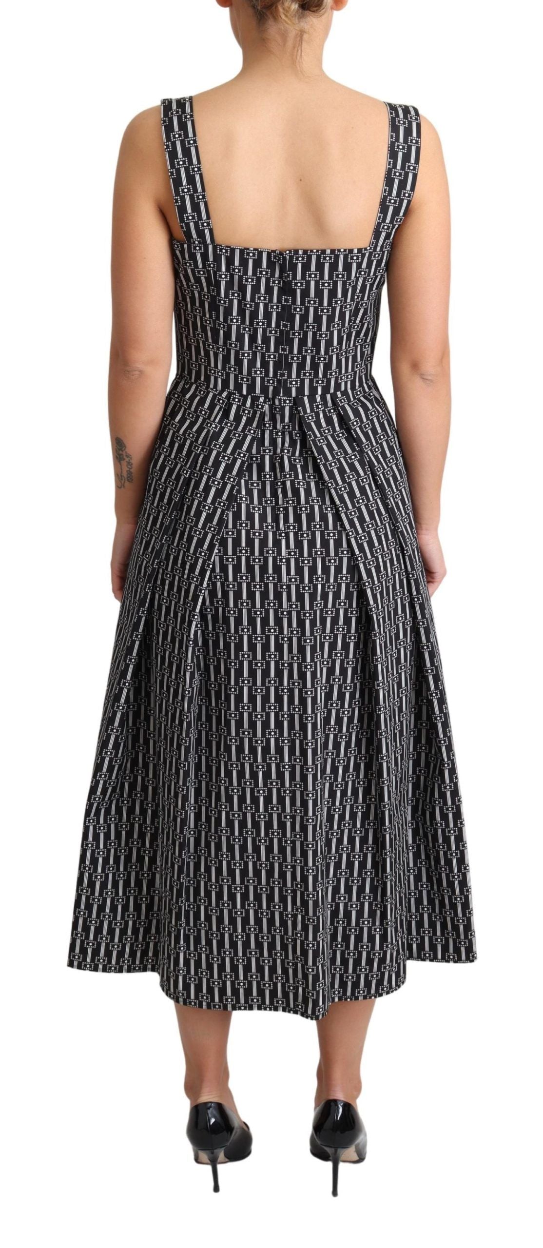 Vestido Línea A de Algodón con Estampado en Blanco y Negro Dolce & Gabbana