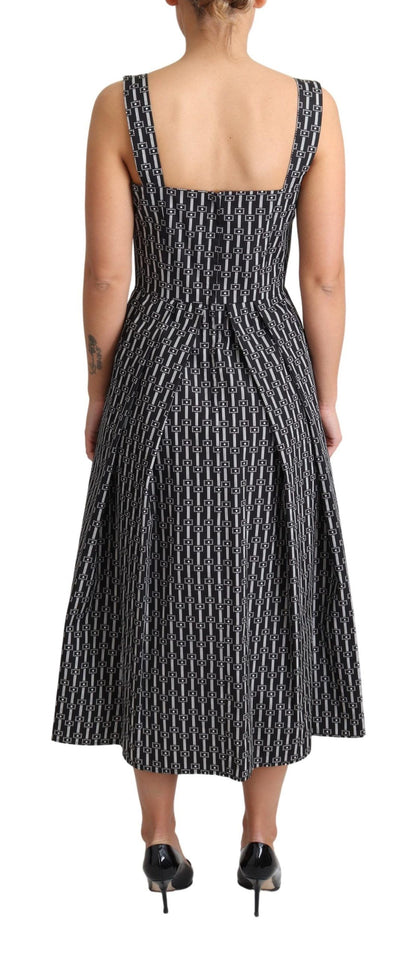 Vestido Línea A de Algodón con Estampado en Blanco y Negro Dolce & Gabbana