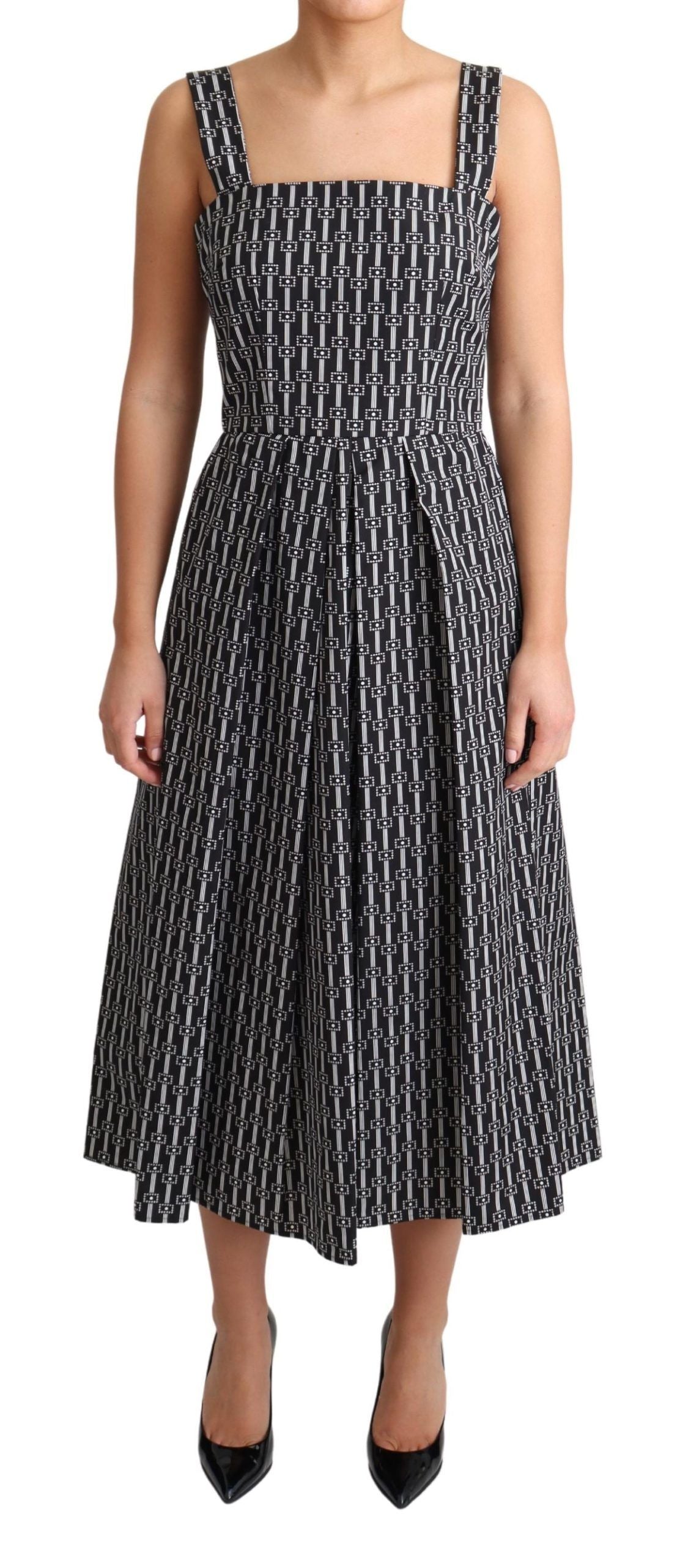 Vestido Línea A de Algodón con Estampado en Blanco y Negro Dolce & Gabbana