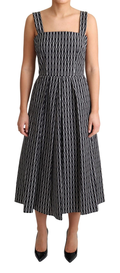 Vestido Línea A de Algodón con Estampado en Blanco y Negro Dolce & Gabbana