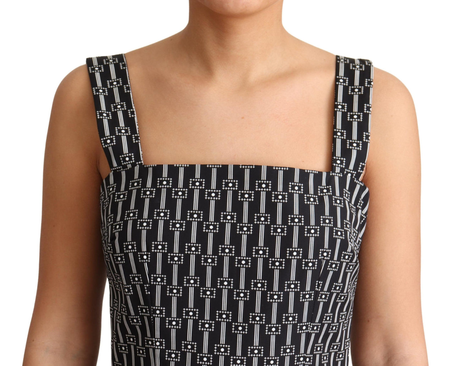Vestido Línea A de Algodón con Estampado en Blanco y Negro Dolce & Gabbana
