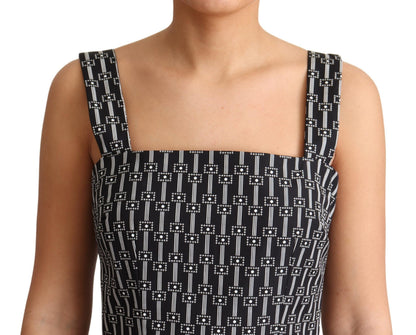 Vestido Línea A de Algodón con Estampado en Blanco y Negro Dolce & Gabbana