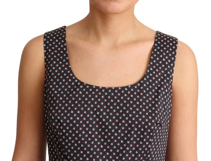 Robe trapèze stretch en coton noir à imprimé floral Dolce & Gabbana