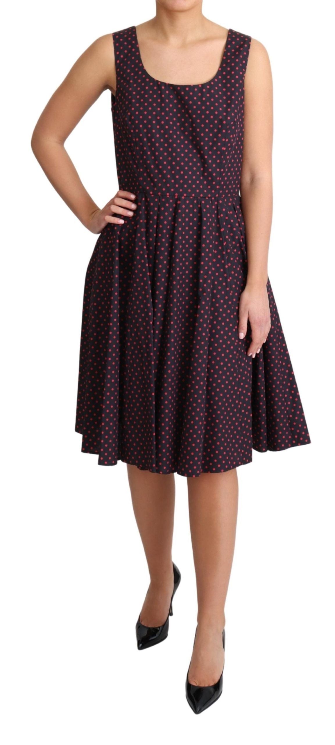 Robe longue évasée en coton à pois rouges et bleus Dolce & Gabbana