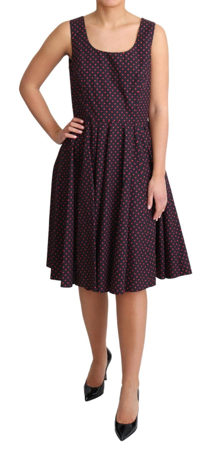 Robe longue évasée en coton à pois rouges et bleus Dolce & Gabbana