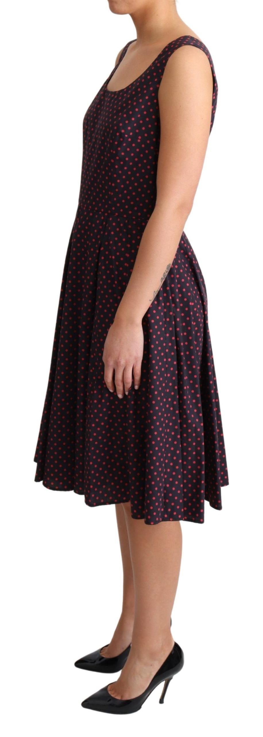 Robe longue évasée en coton à pois rouges et bleus Dolce & Gabbana