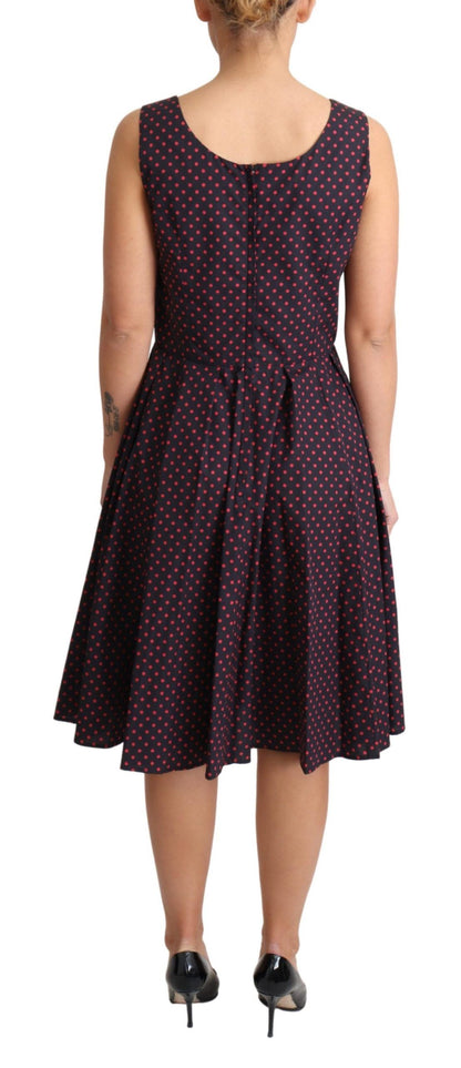 Robe longue évasée en coton à pois rouges et bleus Dolce & Gabbana