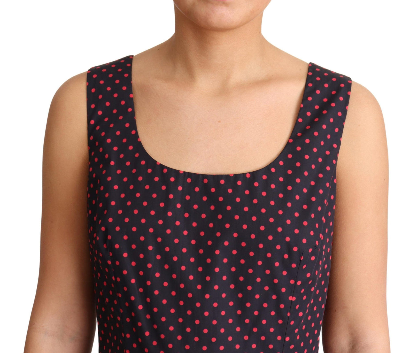 Robe longue évasée en coton à pois rouges et bleus Dolce & Gabbana