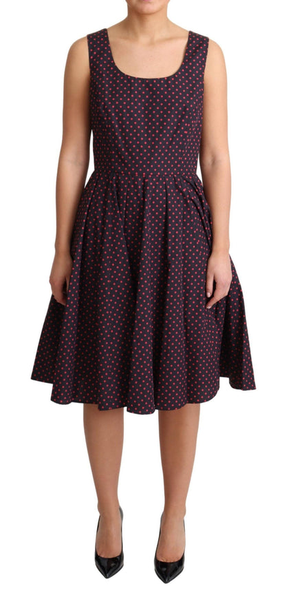 Robe longue évasée en coton à pois rouges et bleus Dolce & Gabbana