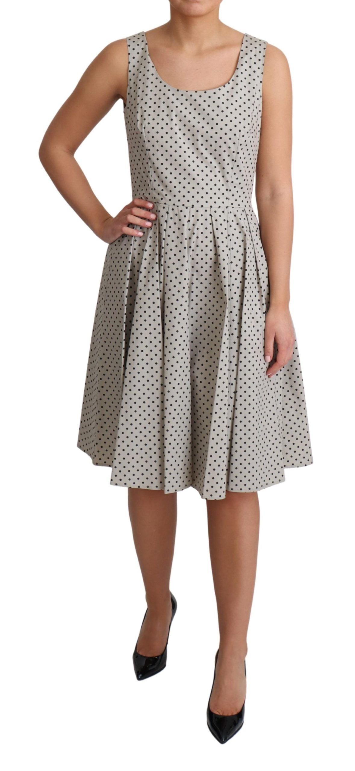 Robe trapèze en coton à pois beige Dolce & Gabbana