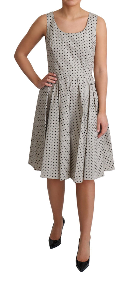 Robe trapèze en coton à pois beige Dolce & Gabbana