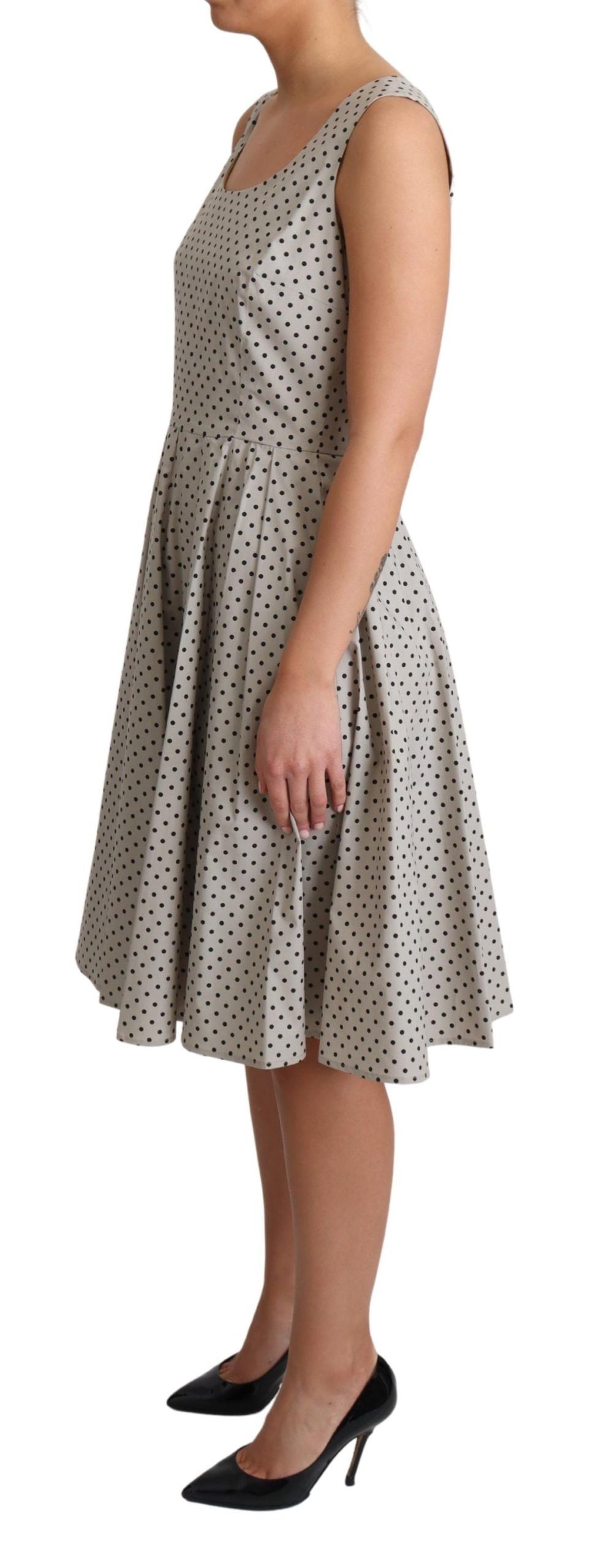 Robe trapèze en coton à pois beige Dolce & Gabbana