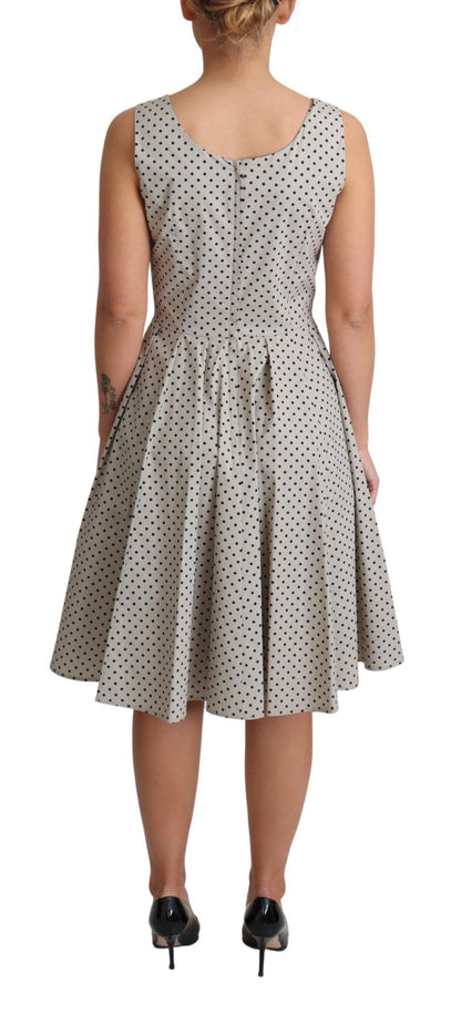 Robe trapèze en coton à pois beige Dolce & Gabbana