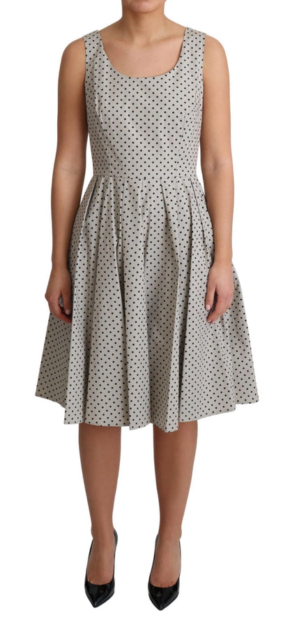 Robe trapèze en coton à pois beige Dolce & Gabbana