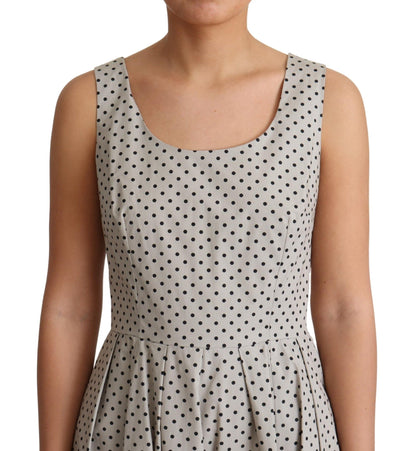 Robe trapèze en coton à pois beige Dolce & Gabbana