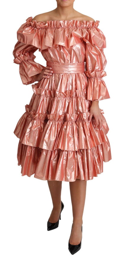 Robe Dolce & Gabbana rose volantée en soie et coton