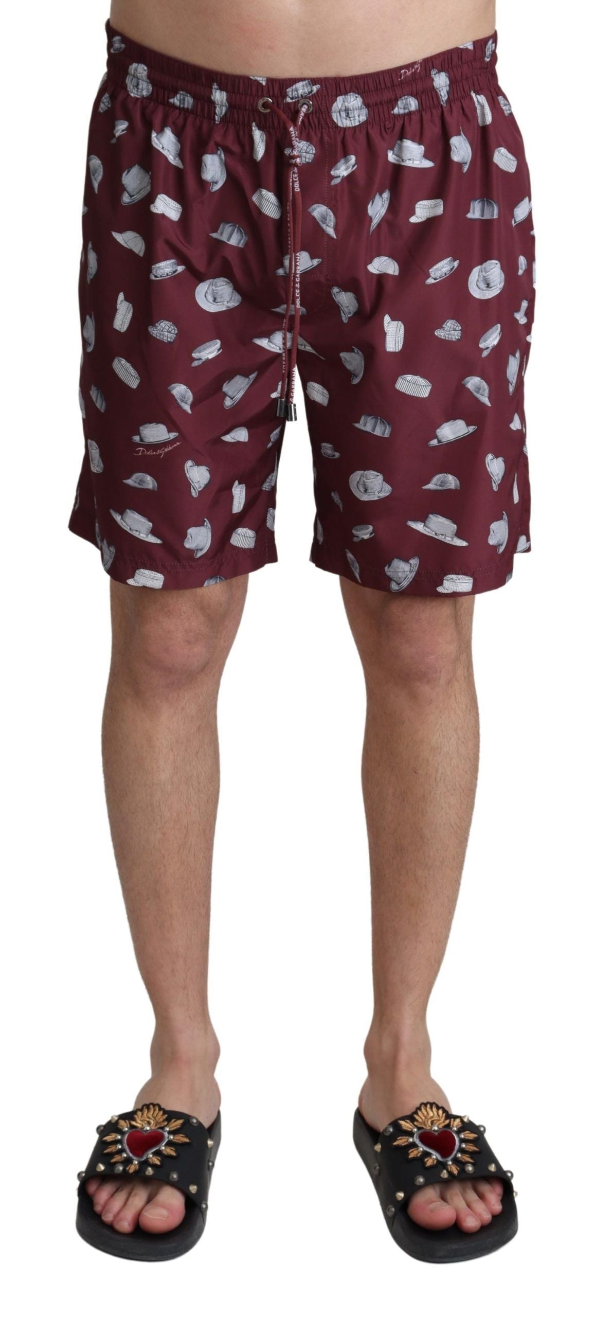 Short de bain Dolce & Gabbana motif chapeaux marrons