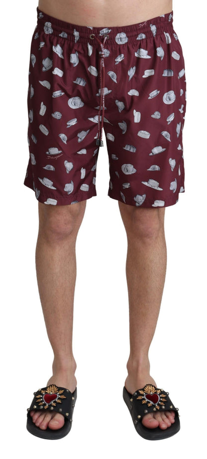 Short de bain Dolce & Gabbana motif chapeaux marrons