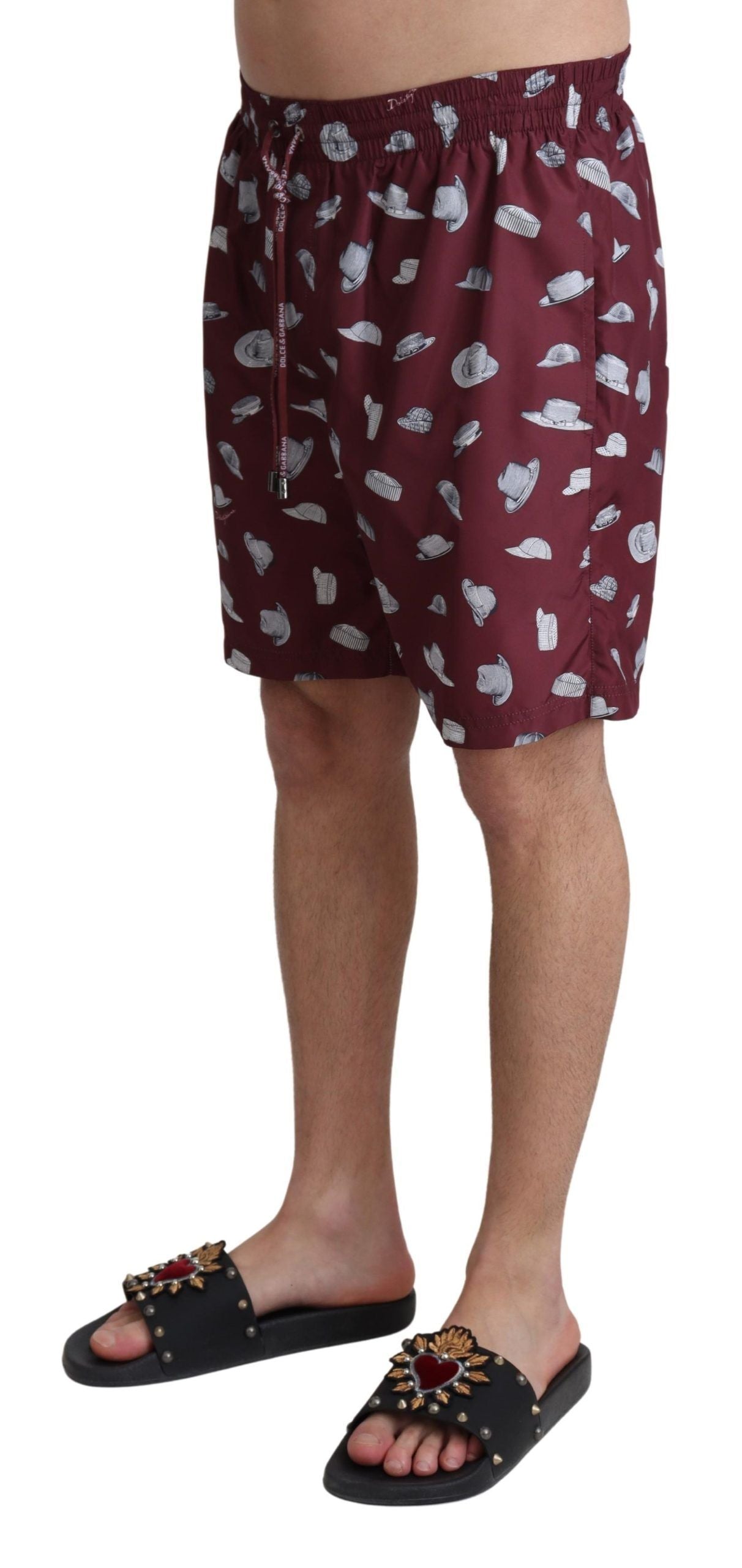 Short de bain Dolce & Gabbana motif chapeaux marrons
