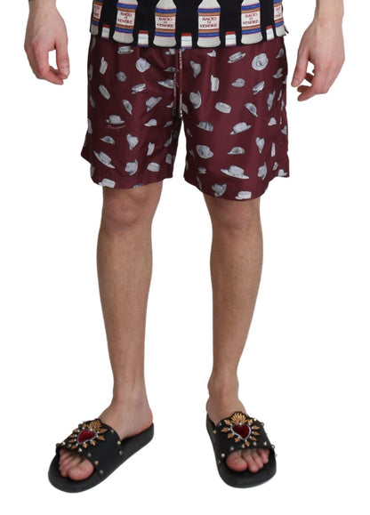 Short de bain Dolce & Gabbana motif chapeaux marrons
