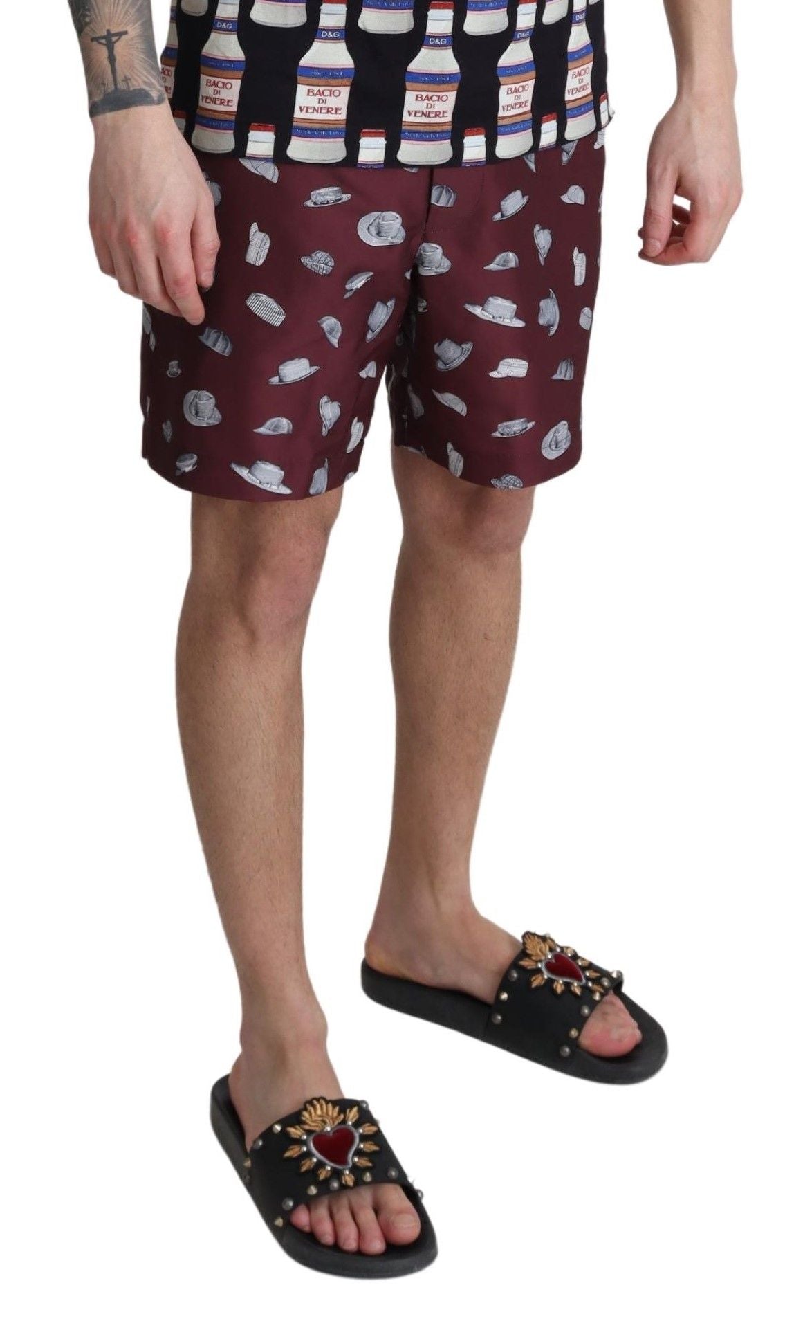 Shorts de bain Dolce & Gabbana marron à imprimé chapeaux