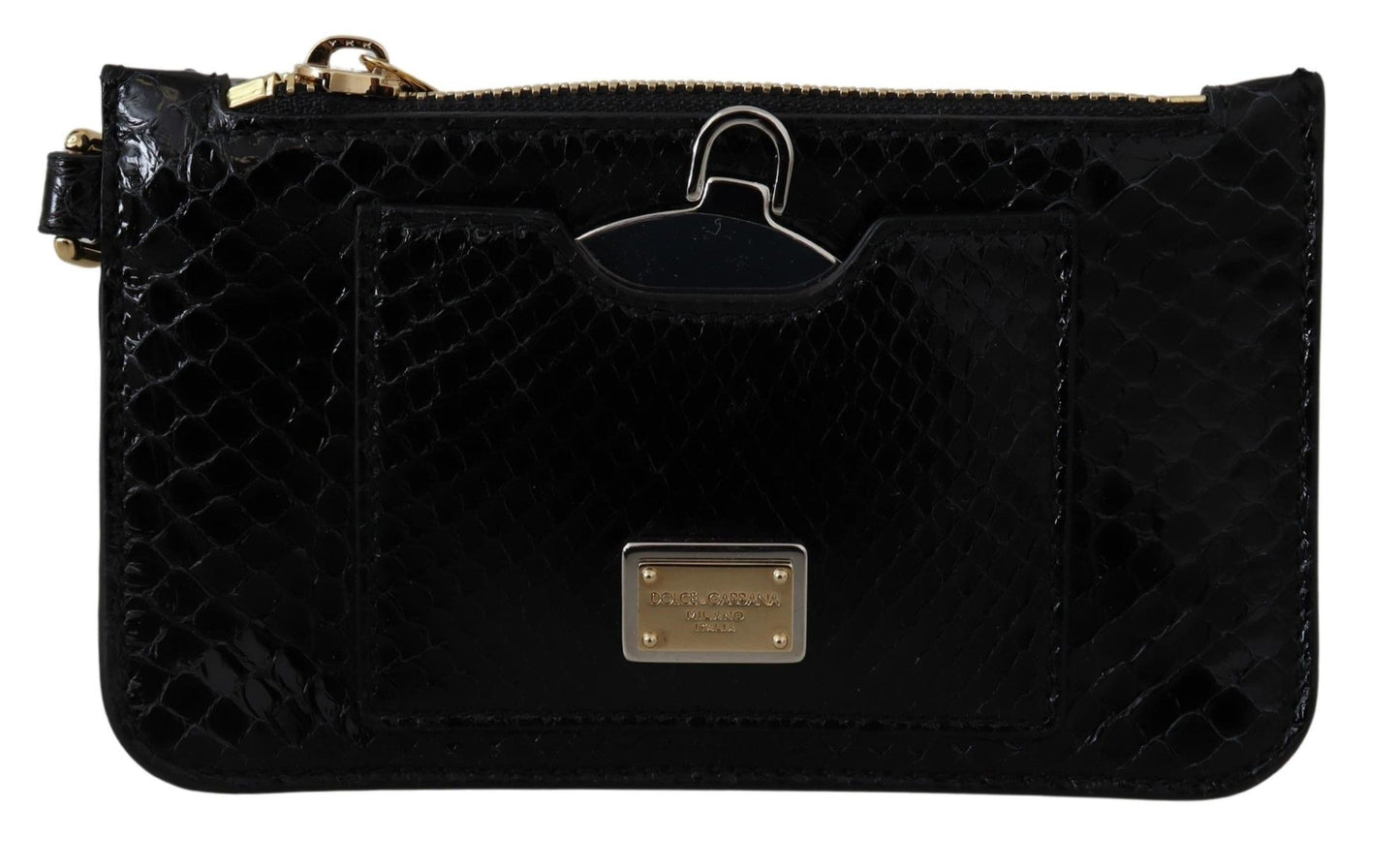 Dolce & Gabbana Porte-monnaie en cuir noir Pochette de poignet Miroir Agnese