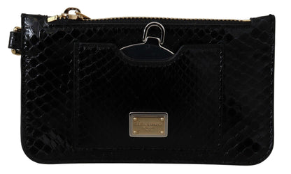 Dolce & Gabbana Porte-monnaie en cuir noir Pochette de poignet Miroir Agnese