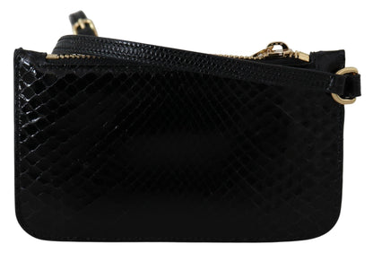 Dolce & Gabbana Porte-monnaie en cuir noir Pochette de poignet Miroir Agnese