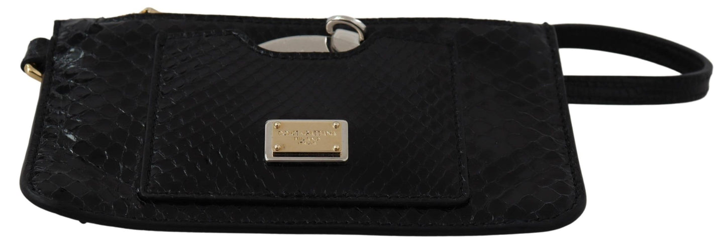 Dolce & Gabbana Porte-monnaie en cuir noir Pochette de poignet Miroir Agnese