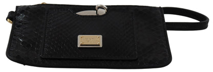 Dolce & Gabbana Porte-monnaie en cuir noir Pochette de poignet Miroir Agnese