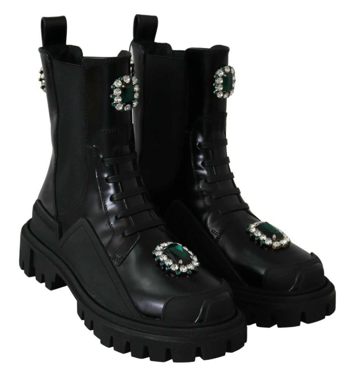 Bottes de combat Dolce & Gabbana en cuir noir à cristaux