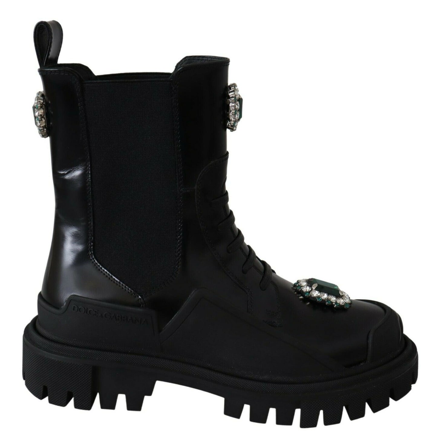 Bottes de combat Dolce & Gabbana en cuir noir à cristaux