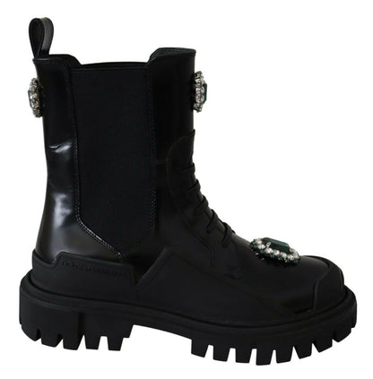 Bottes de combat Dolce & Gabbana en cuir noir à cristaux