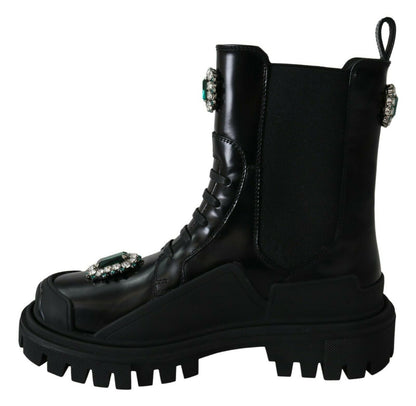 Bottes de combat Dolce & Gabbana en cuir noir à cristaux