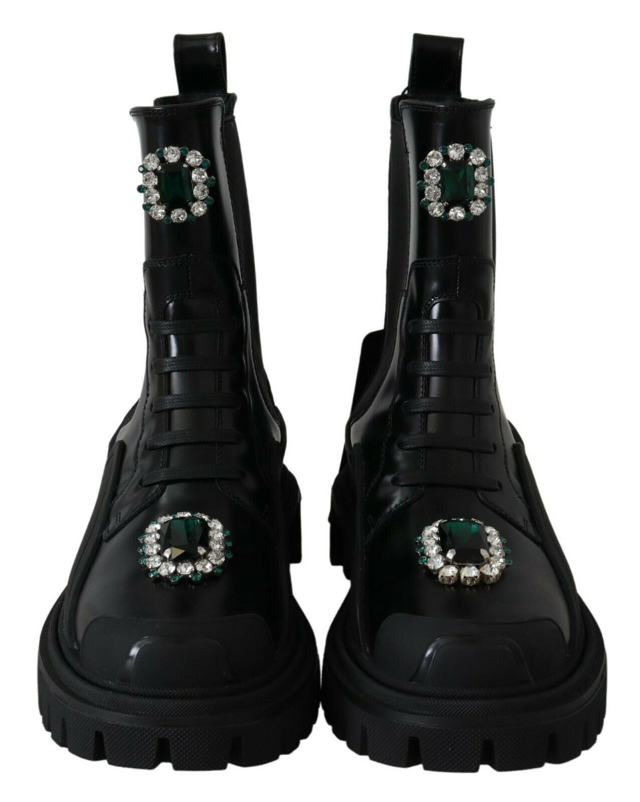 Bottes de combat Dolce & Gabbana en cuir noir à cristaux