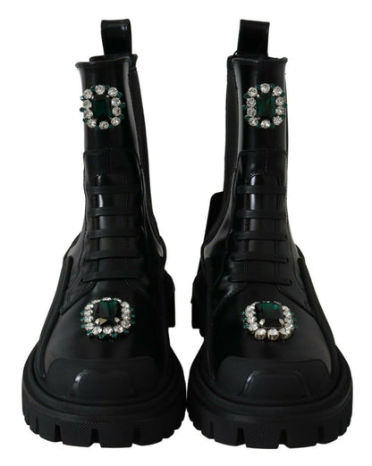 Bottes de combat Dolce & Gabbana en cuir noir à cristaux